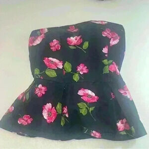 Vintage *Y2K* Hollister Navy Strapless Floral  Peplum Top-Size S